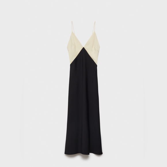 Mango Two-Tone Lingerie Maxi Dress Black Cream Colorblock NWT Size M - Picture 1 of 13